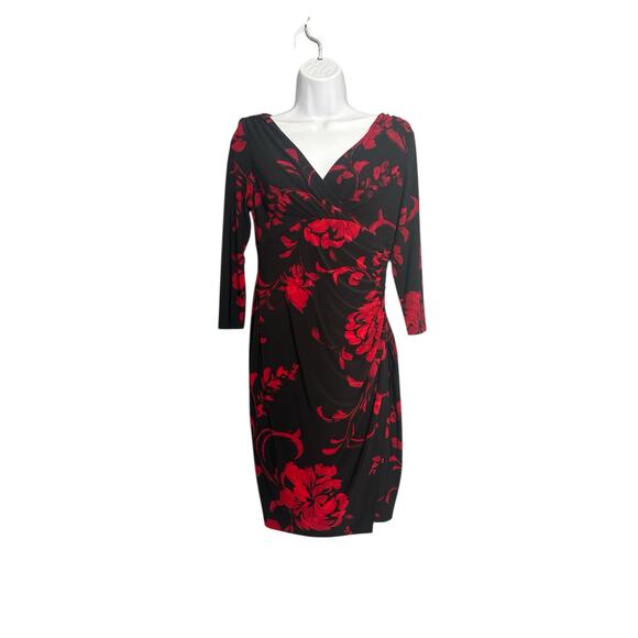 Ralph Lauren Black Red Floral Ruched 3/4 Sleeve Sheath
Dress 6P - Picture 1 of 6